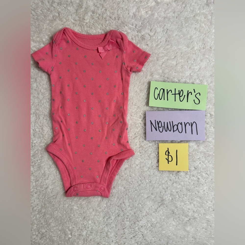 ❤️NWOT Infant Carter's Coral Polk-a-Dot Bodysuit with Bow, Newborn